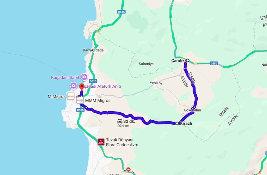 Kirazlı Kuşadası harita ekran görüntüsü